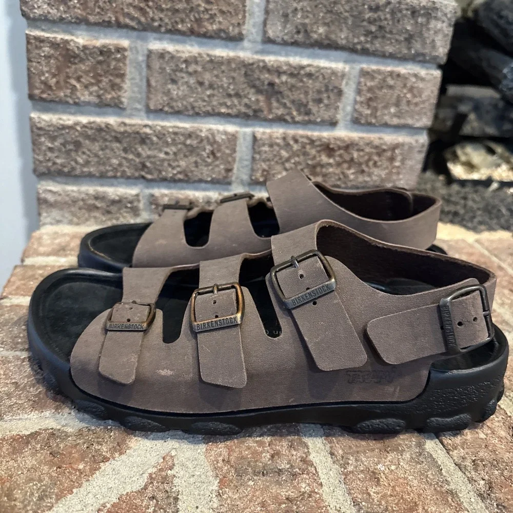Birkenstock Tatami Sandals Mens Size 10 Brown Leather Buckle Fisherman #N475